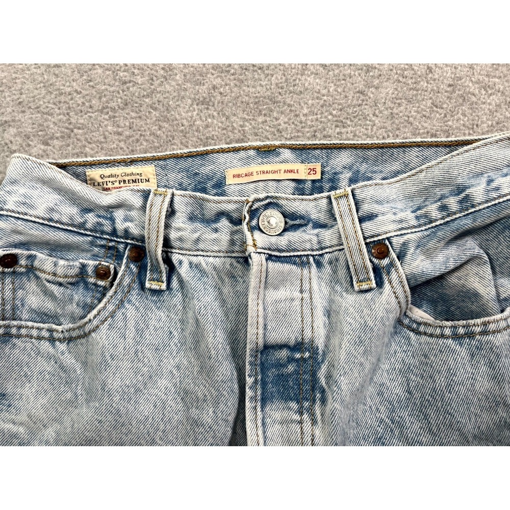 Levi's Ribcage Straight Ankle Jeans Womens 25 Blue Denim Cotton Light Wash - Picture 5 of 16